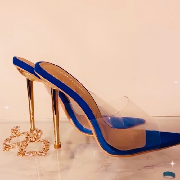 Blue stiletto with gold heel - Picture 2 of 5